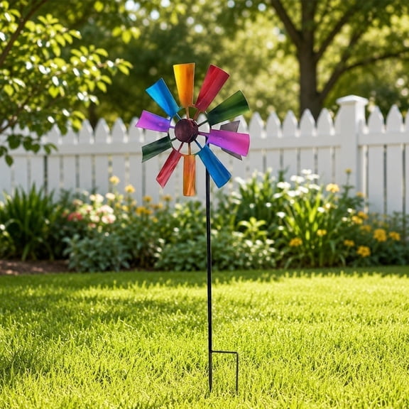 Amketima Metal Garden Wind Twirler Colorful Dynamic Windmill Decorative Iron Sculpture Stake for Yard Patio Outdoor 28.7 Inch