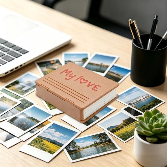 Amketima My Love Mini Photo Album Folding Photo Storage Box,Portable Picture Organizer for 3 Inch Photos,Green Purple Brown 3.7x3.4 Inch