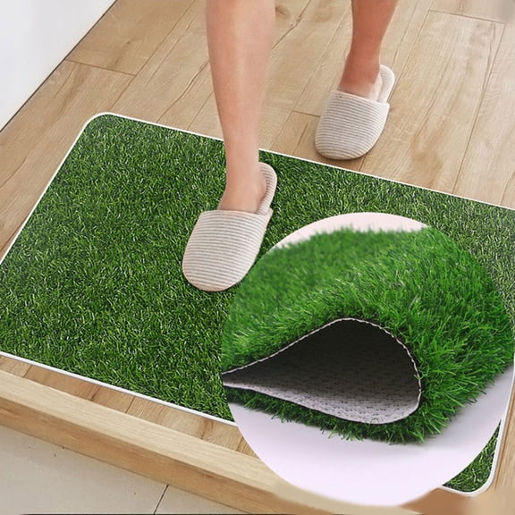 Amketima Non Slip Artificial Grass Bathroom Mat 40x60cm Super Absorbent Quick Drying Rubber Backing for Shower Tub Kitchen Floor Safety