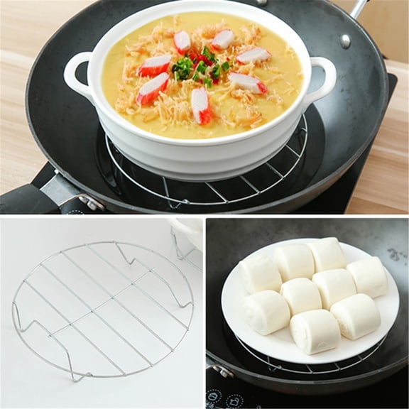 Amketima Round 304 Stainless Steel Baking Rack with Stand Steaming Cooling Grid Oven Safe Non Scratch Heavy Duty Dishwasher Safe