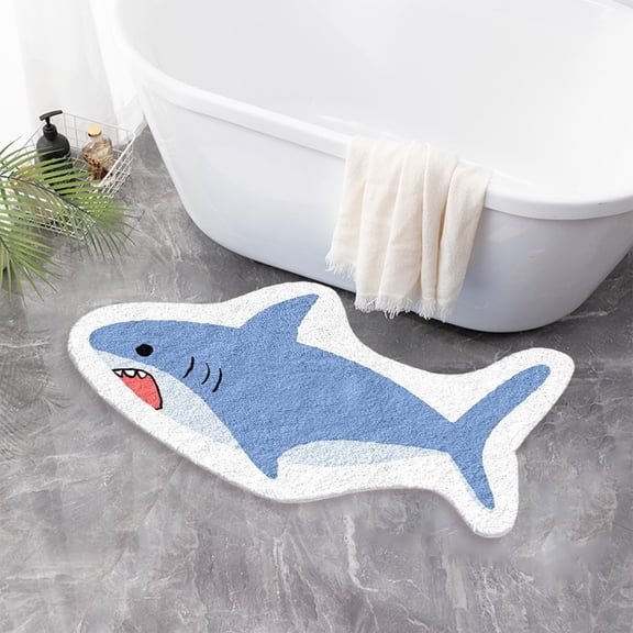 Amketima Shark Design Bath Mat 16x24 Inch Blue Non Slip Absorbent Super Soft Cushion Rug for Bathroom Floor Pet Room Entryway Decor