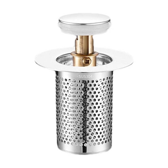 Amketima Sink Drain Hair Catcher with Brass Core Up Stopper and Removable Stainless Steel Filter Basket Universal 1.02-1.18 Inch