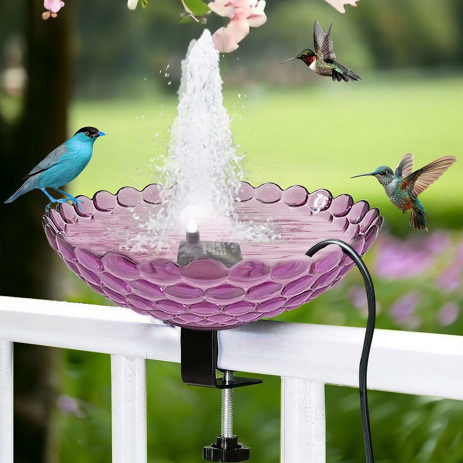 Amketima Solar Railing Bird Bath Mounted Bubbler Feeder,Metal Bird Bath ...