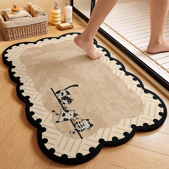 Amketima Special Shaped Door Mat Absorbent Non Slip Bathroom Rug, 16x24 Inch Soft Washable Floor Mat for Entryway Hallway Living Room, Diatomite Irregular Design
