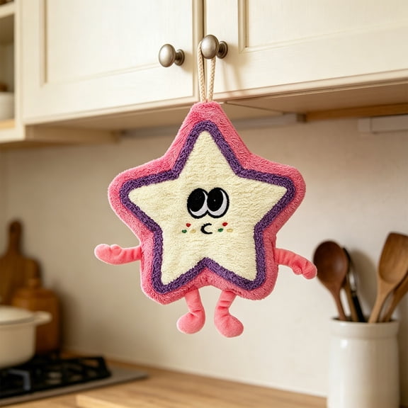 Amketima Star Shaped Hanging Kitchen Towel with Loop Cute Absorbent Hand Towel Quick Drying for Bathroom Living Room 23.5x23.5cm