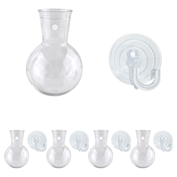 Amketima Transparent Wall Hanging Vase with Suction Cup Clear Glass Flower Bud Container Hydroponic Planter for Living Room Kitchen Window Home Decor