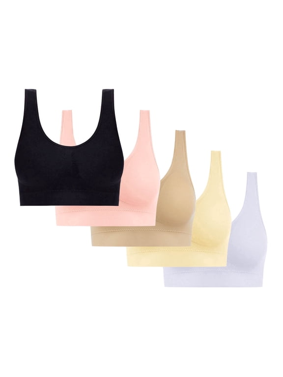 5 Pack Womens Sports Bras No Underwire Wide Strap Seamless Everyday Bras Movable Padded Breathable Push Up Bras