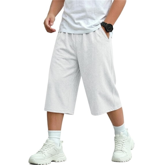 Amkhujs Boy's Pants Trendy Fall Elastic Waist 3/4 Length Cropped Pants with Pockets Lightweight Soft Casual Sweatpants for Exercise Wear