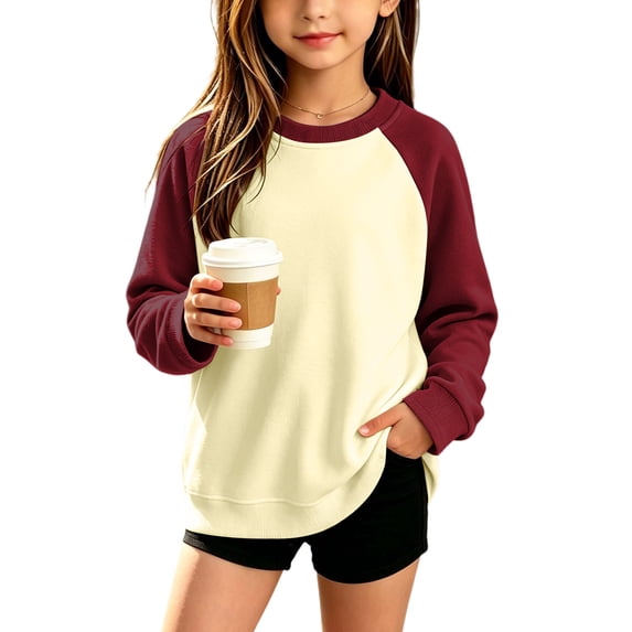 Amkhujs Boys Girls Sweatshirts Trendy Raglan Long Sleeve Tops with Fleece Lined Casual Loose Crew Neck Color Blocked Fall Tops