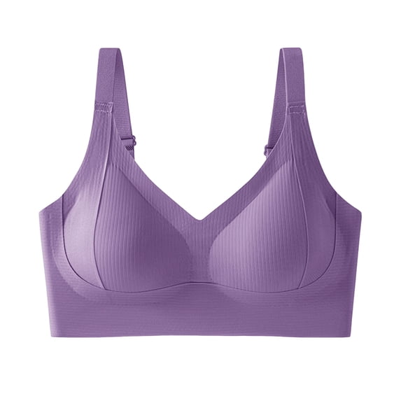 Amkhujs Bras for Women No Underwire Breathable Solid Everyday Bralettes Adjustable Strap V Neck Push Up Bra