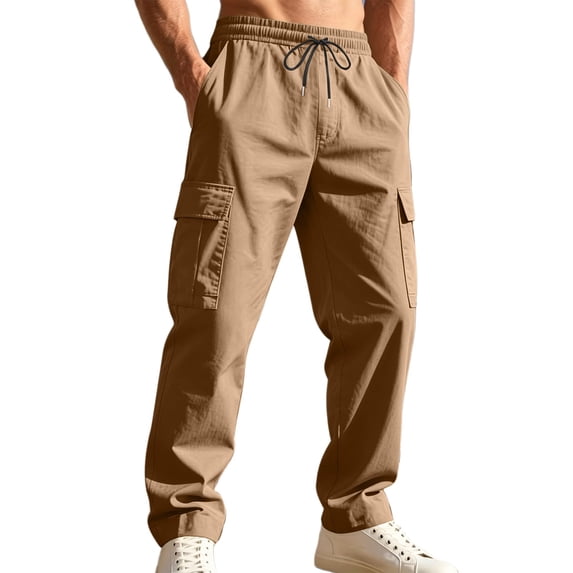 Amkhujs Cargo Pants for Men Trendy Loose Elastic Waist Work Pants with Pockets Casual Outdoor Straight Leg Trousers