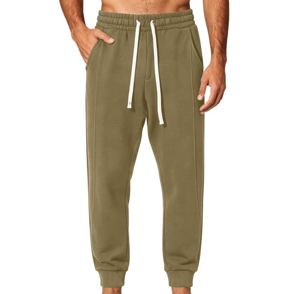 Amkhujs Fall Pants for Men Everyday Running Drawstring Sweatpants with Pockets Trendy Solid Ankle Length Joggers