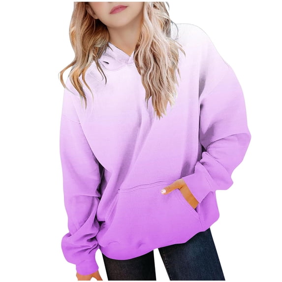 Amkhujs Hoodies for Kids Trendy Cute Gradient Drop Shoulder Warm Sweatshirts Fleece Lined Casual Long Sleeve Tops with Pocket