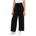 thumbnail image 1 of Amkhujs Linen Pants Girls Lightweight Elastic Waist Everyday Summer Pants Trendy Solid Color Drawstring Casual Loose Pants with Pockets, 1 of 7