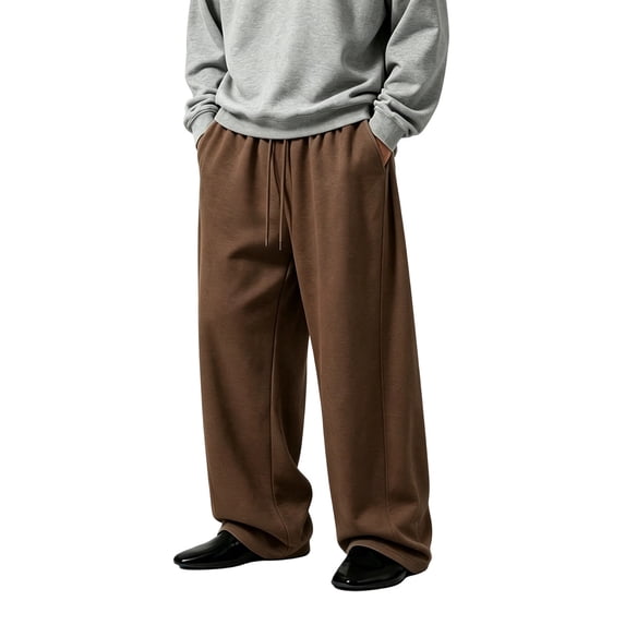 Amkhujs Wide Leg Pants Men Everyday Solid Trendy Loose Trousers with Pockets Elastic Waist Running Sweatpants