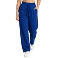 thumbnail image 1 of Amkhujs Womens Sweatpants Elegant Solid Color Casual Drawstring Wide Leg Pants Elastic High Waist Soft Loose Pants for Running Wear, 1 of 4
