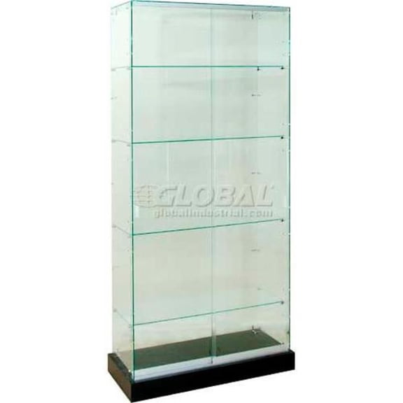 Amko Displays  Frameless Glass Showcase - Full Vision - 36 x 16 x 72 in. - 4 Shelves -Clear