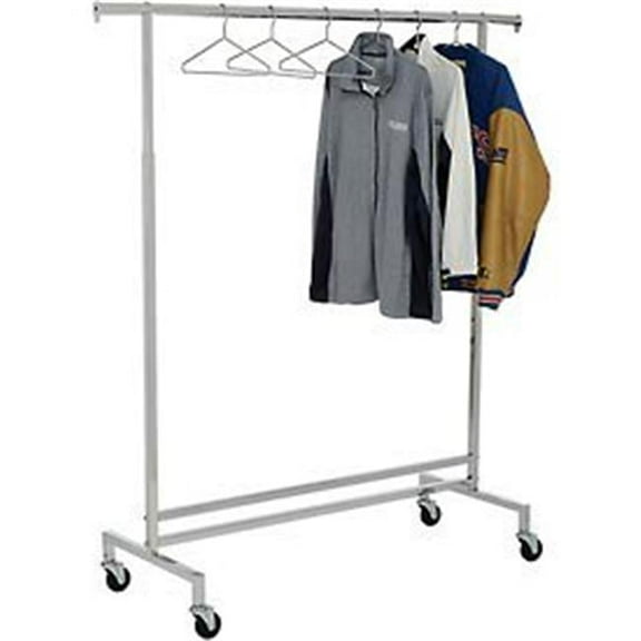 Amko Displays K43 Single Hangrail Rolling Clothes Rack - Heavy Duty Square Tubing, Chrome