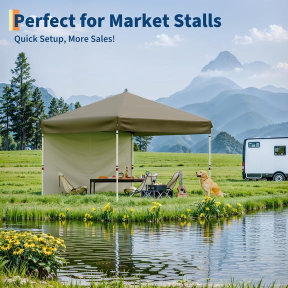 Amkui 10x10 Straight Leg Pop Up Canopy Tents for Camping, Quick Set up Portable Folding Shelter, Instant Outdoor Sports Backyard/Beach Tent,Sun Shade Gazebo for Events, Parties（with Side panel cloth）