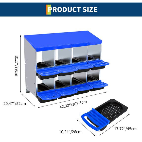 Amkui 2-Tier Chicken Nesting Box, 8/10 Compartment Metal Nesting Box for Chickens,Waterproof Roof,Non-Slip Stable Base,Heavy Duty Hens Poultry Laying Boxes