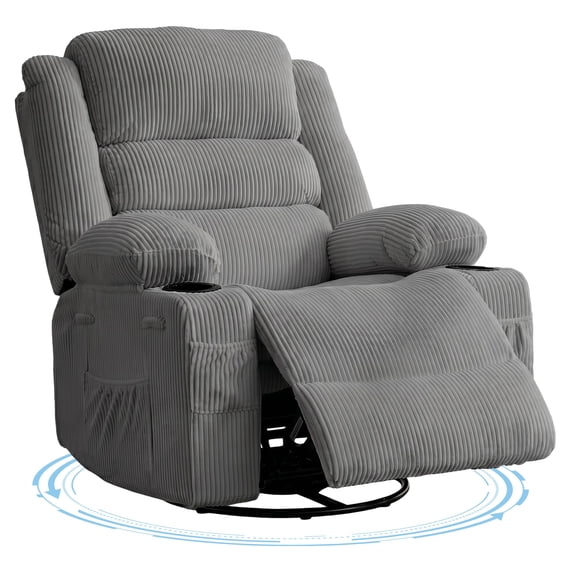 Amkui 36" Oversized Rocking Recliner Chair for Adults – 360° Swivel Glider Single Sofa – Deep Seat, Cup Holder – Upholstered in PU Leather or Linen – Comfortable Lounge for Living Room or Nursery