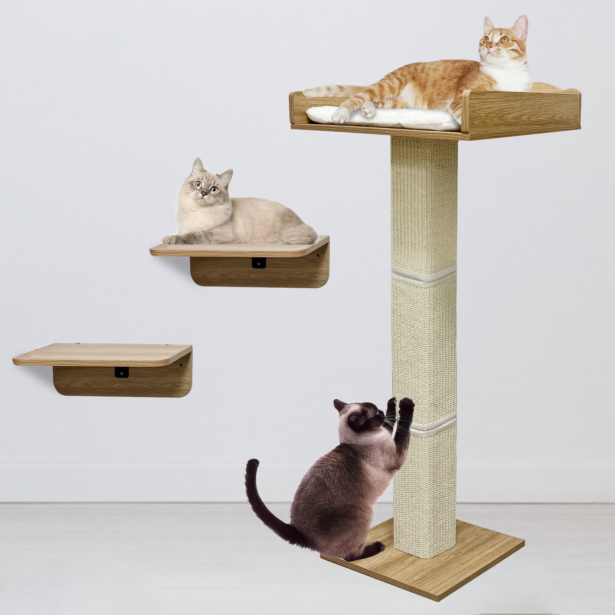Amkui 40" Tall Cat Window Perch with Scratching Posts & 2 Platforms,Cat Kitten Sisal Climbing Tree with Suction Cups,Window Cats Bed with Removable Cushion