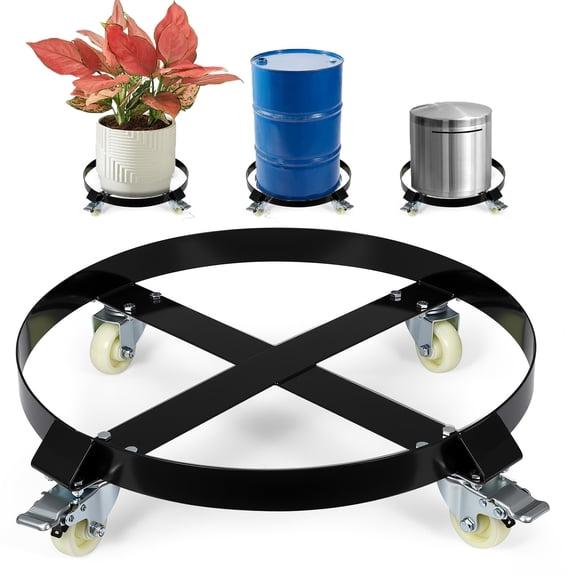 Amkui 55 Gallon Heavy Duty Oil Drum Dolly, 1000lbs Weight Capacity, Trash Can Dolly with Cross Braces & Swivel Wheel, Non Tipping, Barrel Cart with Brake