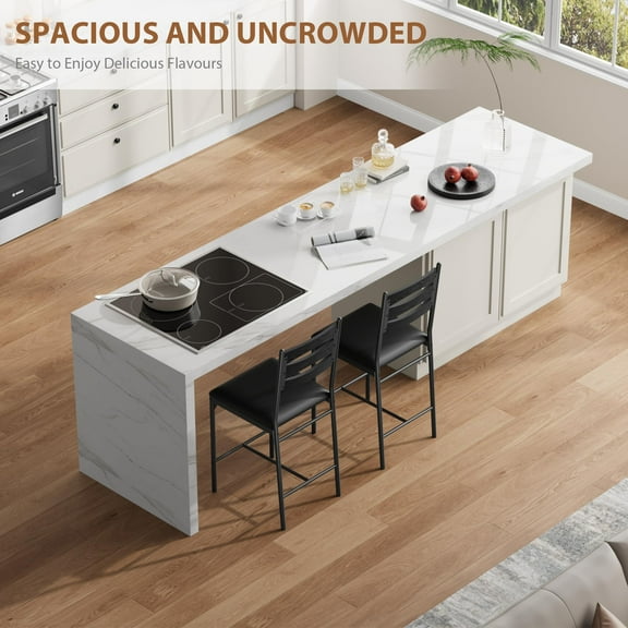 Amkui Black Bar Stools Set of 4, Upholstered Metal Dining Chairs Barstools, Wooden Back & Footrest, Counter Height Bar Stools for Kitchen Island Apartment