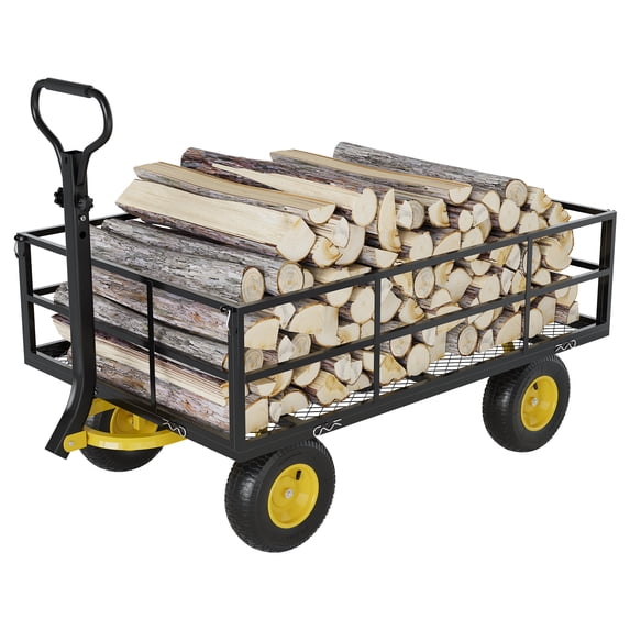 Amkui Heavy Duty Steel Garden Cart 500/900/1200 Lb Capacity, Utility Garden Trailer, 3 in 1 Pullable Garden Wagon for Gardening Soil/Tools/Plant Transport
