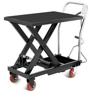 Amkui Hydraulic Lift Table Cart, 300/500/1100 lbs Capacity 28.5" Lifting Height, Manual Single Scissor Lift Table with Wheels & Non-Slip Pad for Handling