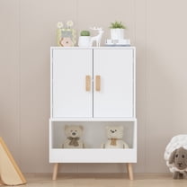 Amkui Kids Bookshelf, Children Bookcases with Toy Storage Organizer & Door, White Wooden Toddlers Bookcase for Playroom, Bedroom, Nursery School, Kids Room