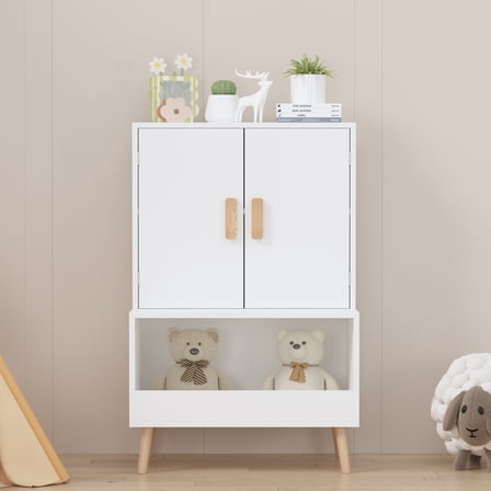 Amkui Kids Bookshelf, Children Bookcases with Toy Storage Organizer & Door, White Wooden Toddlers Bookcase for Playroom, Bedroom, Nursery School, Kids Room