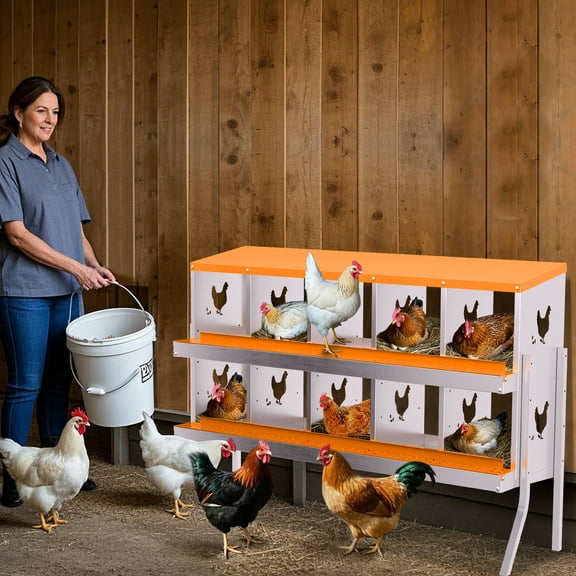 Amkui Laying Hen Nesting Boxes for Chickens, 6/8/10 Compartment Metal Chicken Egg Laying Box with Protective Rollout Egg Collection Lids for Chicken Coop,Easy to Clean