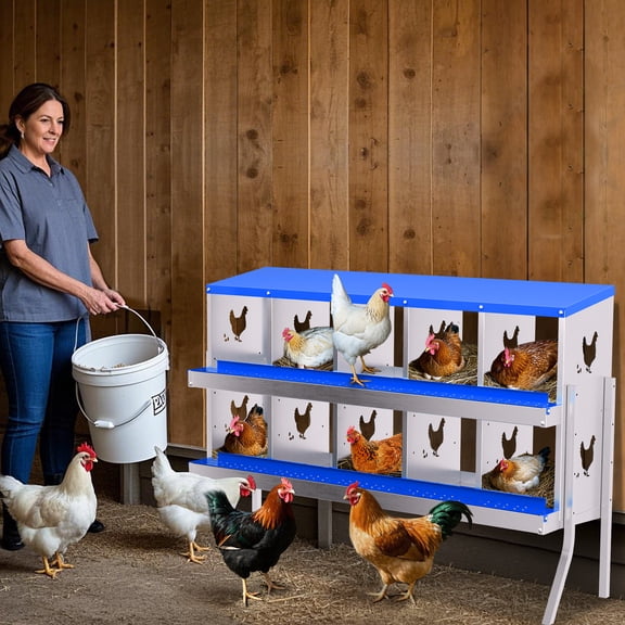 Amkui Laying Hen Nesting Boxes for Chickens, 6/8/10 Compartment Metal Chicken Egg Laying Box with Protective Rollout Egg Collection Lids for Chicken Coop,Easy to Clean