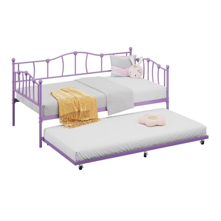 Amkui Metal Twin Daybed with Trundle, Heart Sofa Bed Frame Platform Furniture Heavy Duty Steel Slat Support for Living Room, Bedroom, Guest Room, Easy Assembly