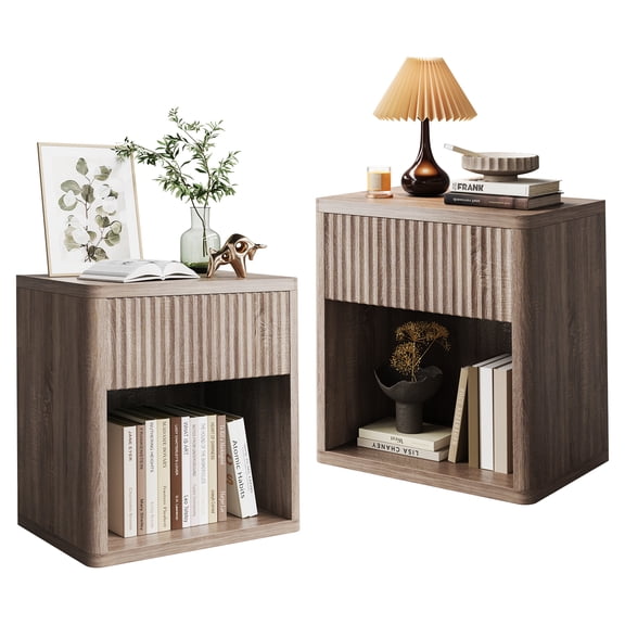 Amkui Night Stand Set 2, Small Nightstand with Wave Drawers,Bed Side Furniture End Table Nightstands Set of 2, Modern Night Stands for Bedrooms, Home Office, Closet, Entryway, College Dorm