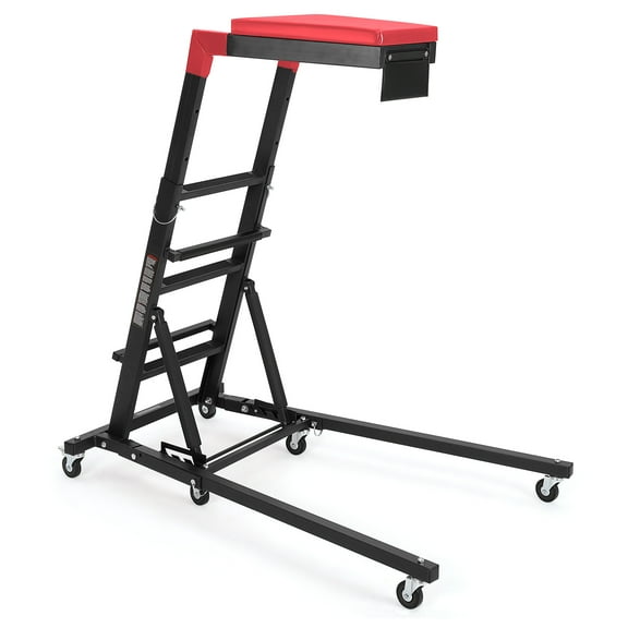 Amkui Topside Automotive Engine Creeper, Adjustable Height from 48 in - 66 in, 400 LBS Capacity Heavy Duty Foldable Creeper, 6 Swivel Caster Wheels, Thicker Cushion, Tool Pouch, Black