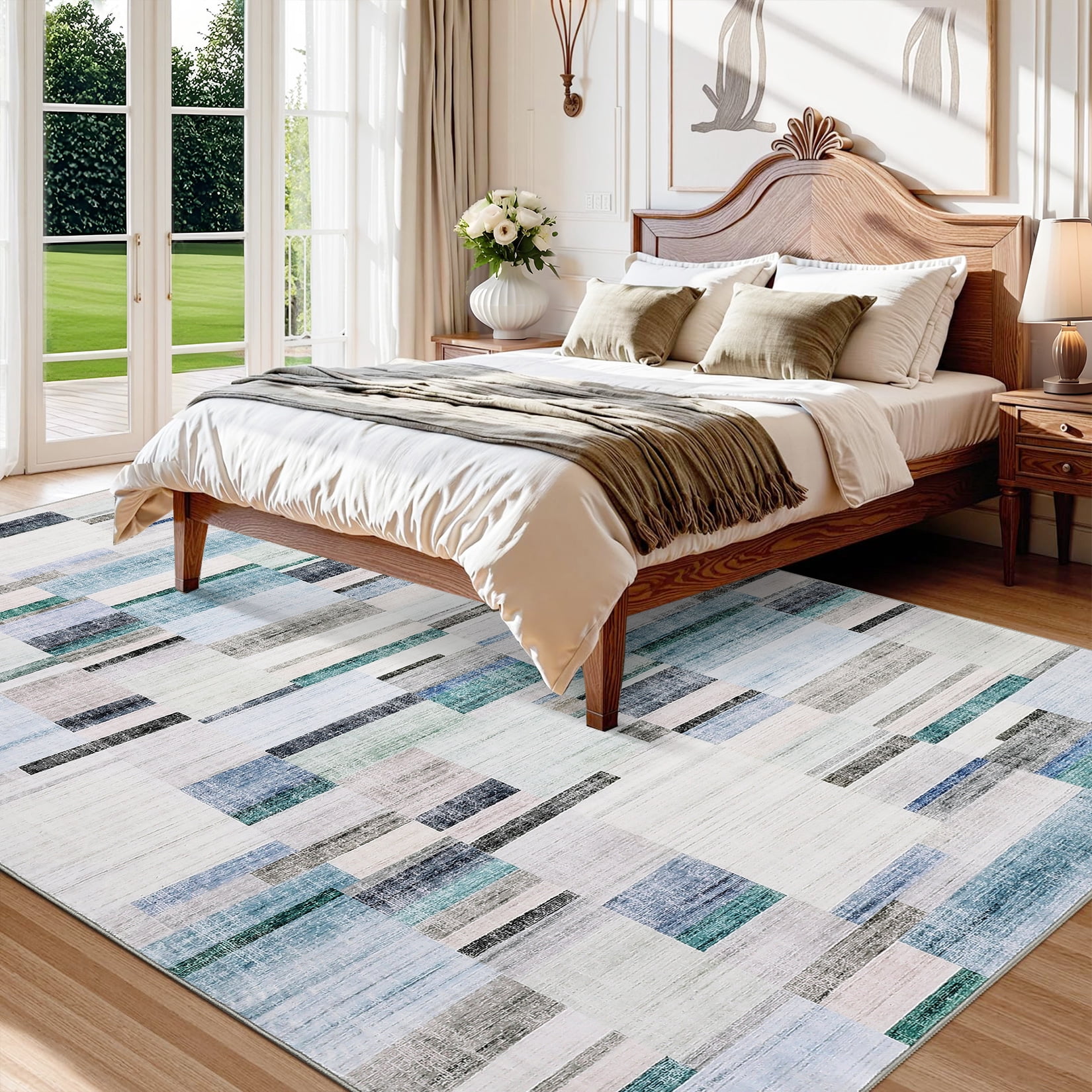 Amkui Washable Rug 9x12 Area Rugs for Living Room Modern Geometric Bedroom Rug Soft Non-Skid Indoor Large Throw Rugs Stain Resistant Carpet for Dining Room