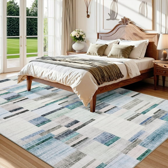 Amkui Washable Rug 9x12 Area Rugs for Living Room Modern Geometric Bedroom Rug Soft Non-Skid Indoor Large Throw Rugs Stain Resistant Carpet for Dining Room