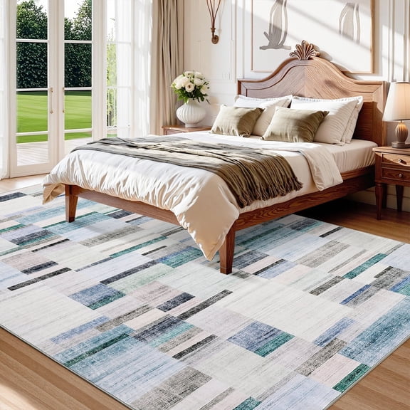 Amkui Washable Rug Area Rugs for Living Room Modern Geometric Bedroom Rug Soft Non-Skid Indoor Large Throw Rugs Stain Resistant Carpet for Dining Room