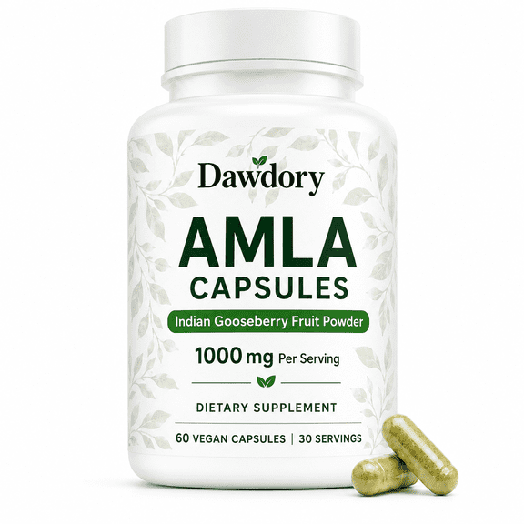 Dawdory Amla Capsules 1000 mg Per Serving, Indian Gooseberry Amalaki Fruit Powder Dietary Supplement, Vegan, 60 Capsules, 30 Servings
