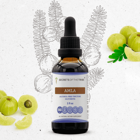 Secrets Of The Tribe Amla Tincture Dietary Supplement, Natural Herbal Extract for Immune and Digestive Support, Amla (Emblica Officinalis) Dried Fruit, Alcohol-Free Extract, Drops 2 oz