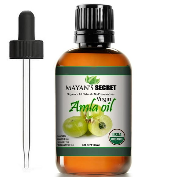 Mayan's Secret Organic Virgin Amla Hair Oil for Hair Growth, Pure Natural Cold Pressed Hair Oil for Healthy Hair, USDA Certified - 4fl oz
