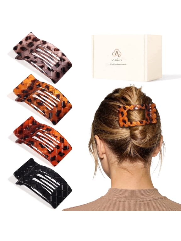 Large Flat Hair Claw Clips for Women Thin Medium Thick Hair, Duckbill Strong Hold Square Hair Clips, Tortoiseshell Colors, 4 Pcs