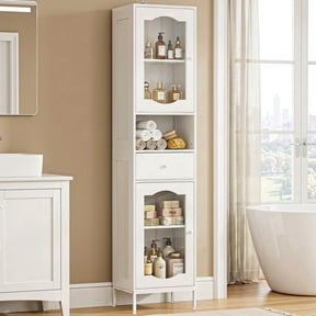 Amlancher 66.4in Tall Narrow Bathroom Storage Cabinet, Linen Tower with Door and Drawers for Small Spaces, White