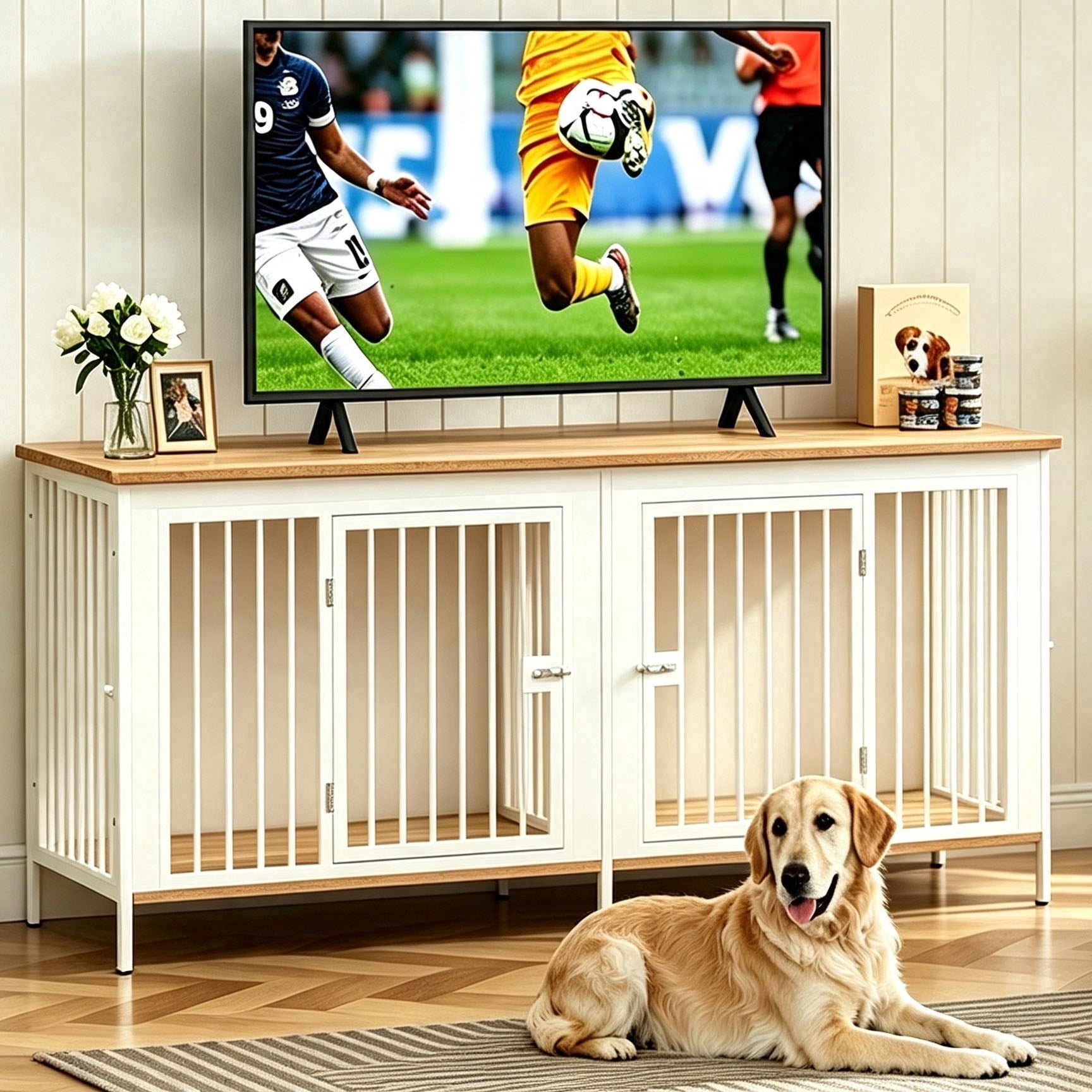 Amlancher 78inch Dog Crate Furniture for 2 Large Dogs, Indoor Dog ...