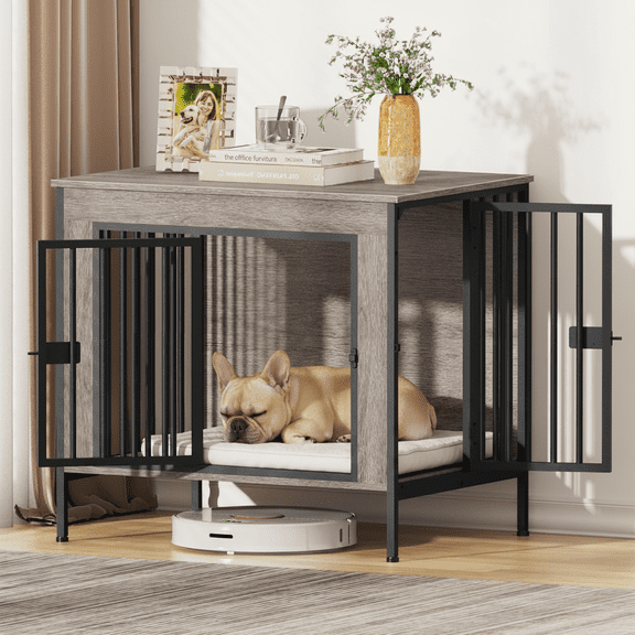 Amlancher Dog Crate Furniture for Small Dogs, 28inch Wood Dog Kennel Furniture, Oak Gray