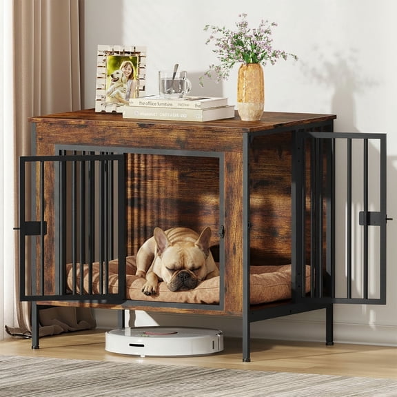 Amlancher Dog Crate Furniture for Small Dogs, 28inch Wood Dog Kennel Furniture, Rustic Brown