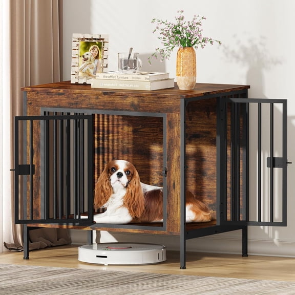 Amlancher Dog Crate Furniture for Small Dogs, 28inch Wood Dog Kennel Furniture, Rustic Brown