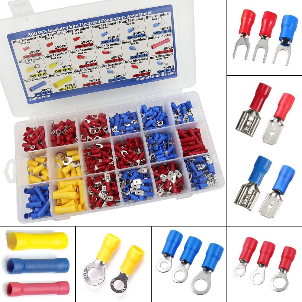 Amlits 300 PCS Insulated Wire Electrical Connectors Butt Ring